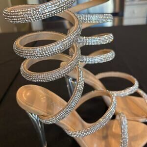 NWOT Sexy embellished wrap up strap, clear stiletto heels women size 9